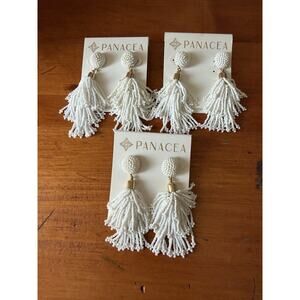 Panacea White Iridescent Glass Beads Tassel Earrings Set White Fringe Statement